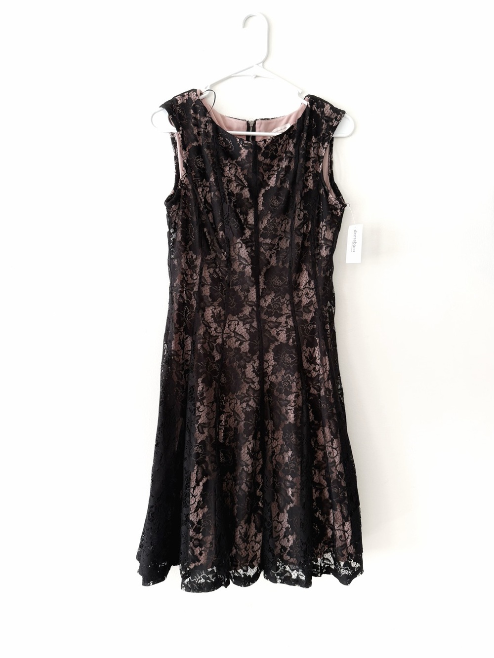 Dress Barn Black Lace Dress with Blush Lining Sz 10 NWT